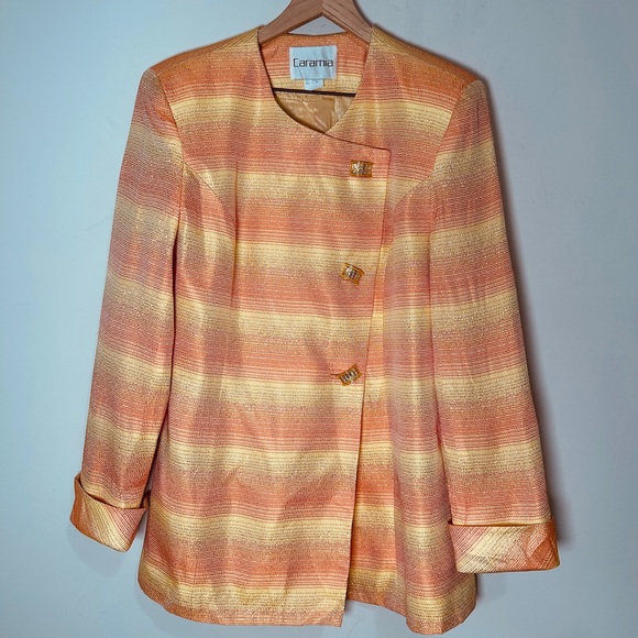 Vintage Yellow, Orange & Gold Metallic Blazer Jacket By Caramia Size 8 - Picture 10 of 14